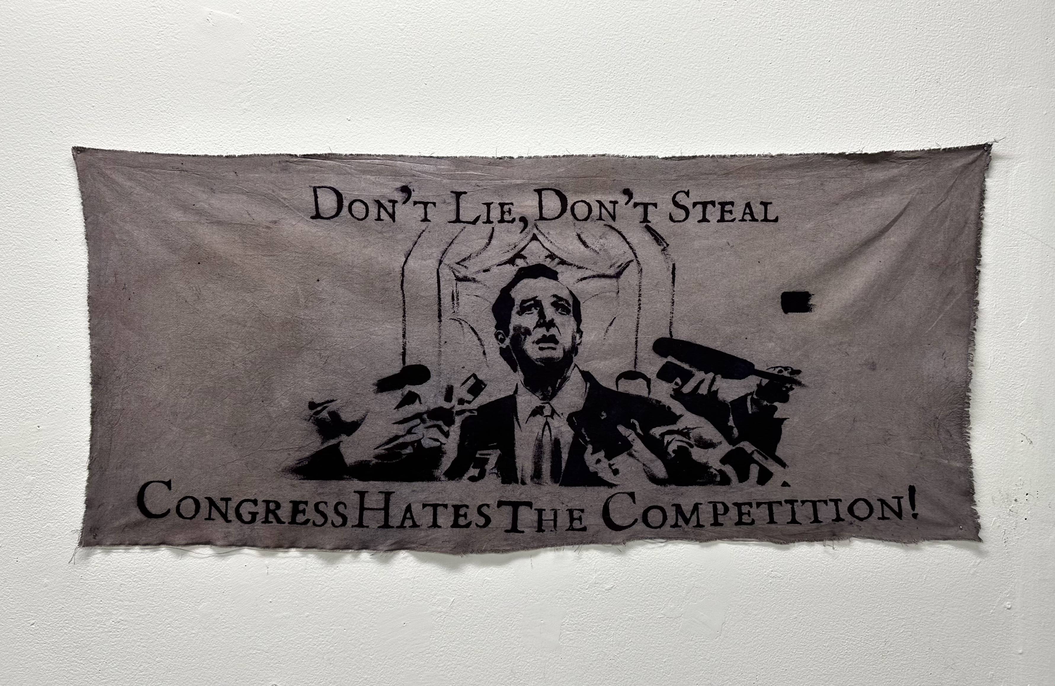 <strong>Don’t Lie, Don’t Steal</strong>, 2024, Logwood on muslin, 17 x 13 in.