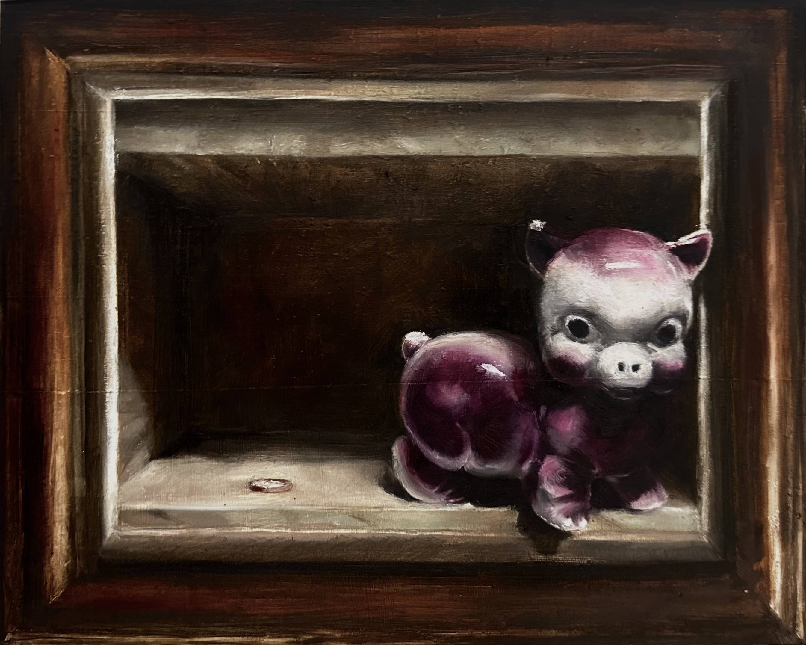 <strong>Pig Out!</strong>, 2024, Oil on wood, 8 x 10 in. 